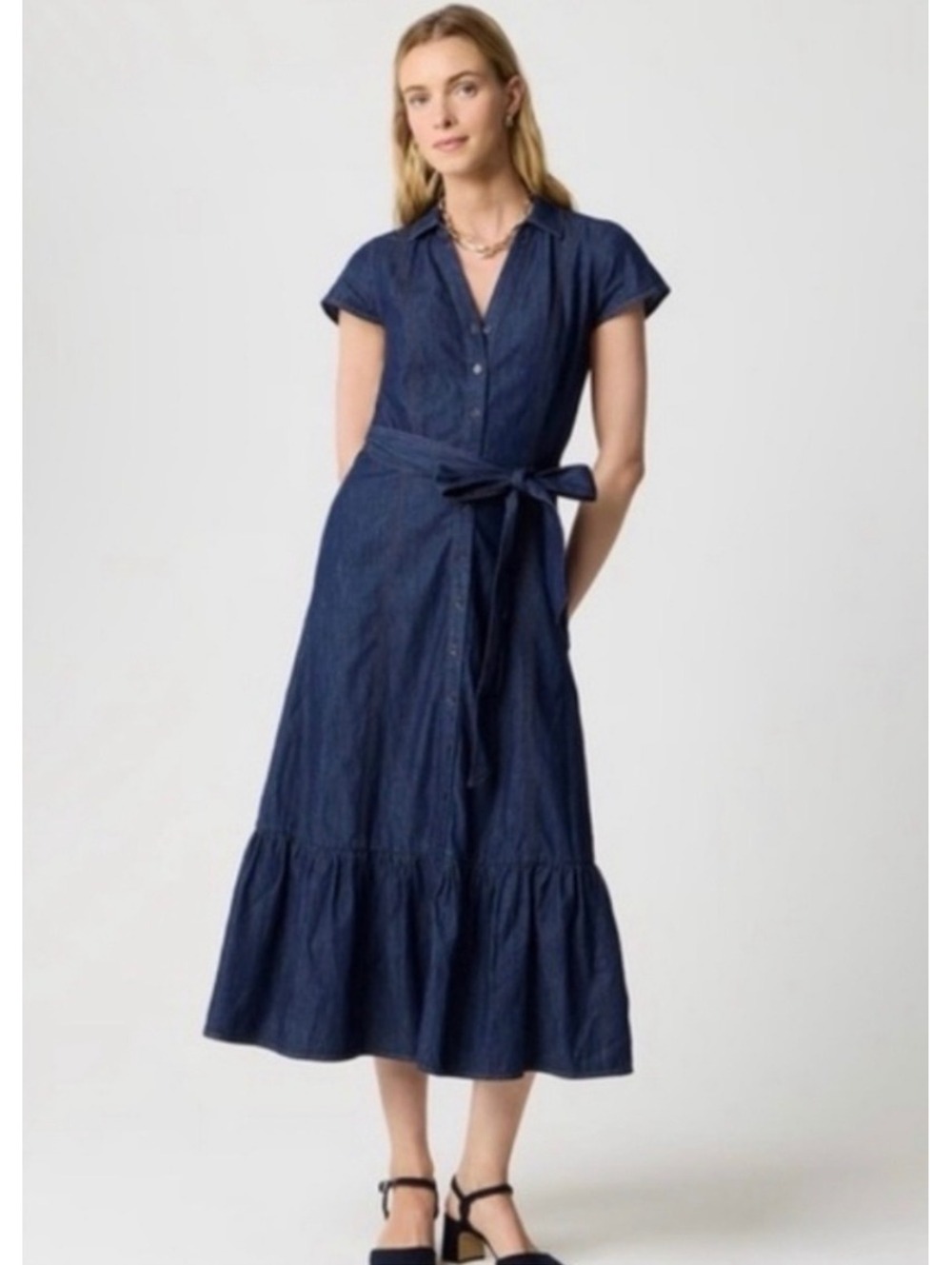 J. Crew Chambray Tie Waist Denim Shirt Dress Women’s Size 4